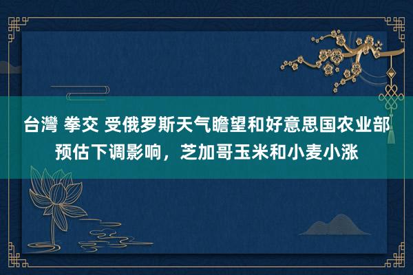 台灣 拳交 受俄罗斯天气瞻望和好意思国农业部预估下调影响，芝加哥玉米和小麦小涨